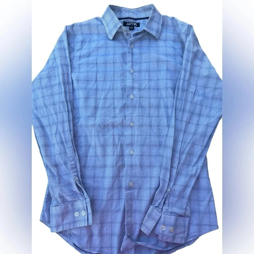 Apt. 9 Men’s Blue Micro Check Long Sleeve Button-Down Dress Shirt Size Small